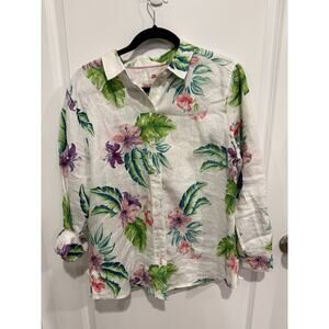 Tommy Bahama Women's Colorful Floral Button Up Shirt Long Sleeve Sz Large Linen